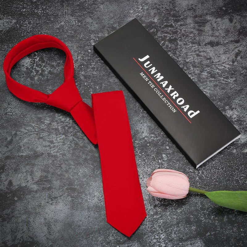 Junmaxroad Store Boys Black Tie Satin Solid Color Necktie for Teen Wedding School Graduation with Gift Box - Image 5